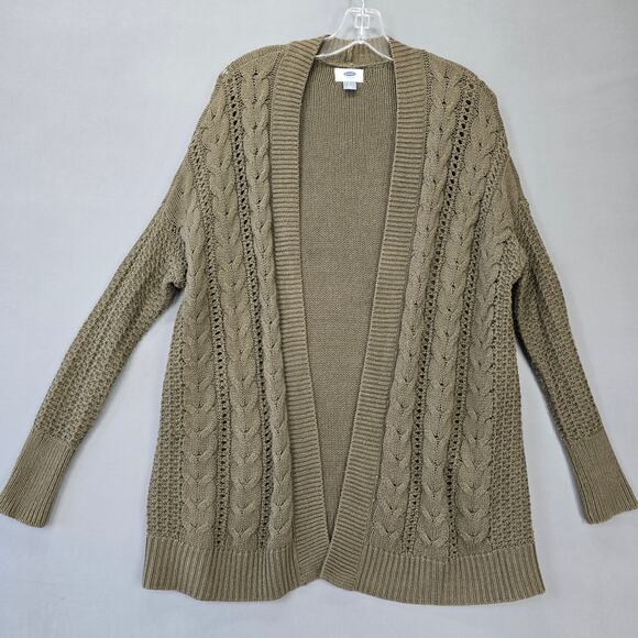Old Navy Green Olive Cardigan Sweater Open Front Cable Knit Long Sleeves Women S - Picture 1 of 8
